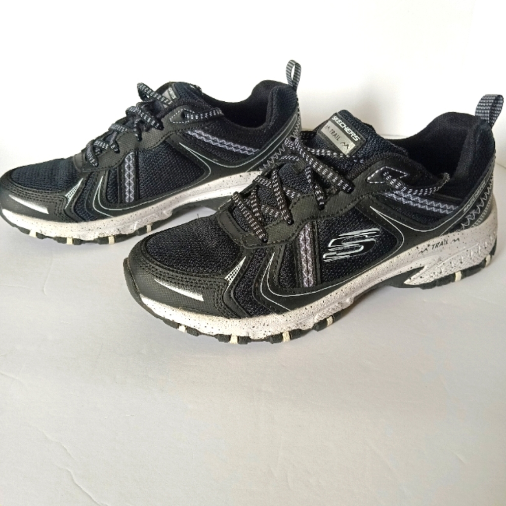 Skechers Black and White Trail Running Sneakers, Women's Size 7.5